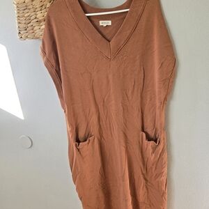 Roolee Rust V Neck Sweater Dress